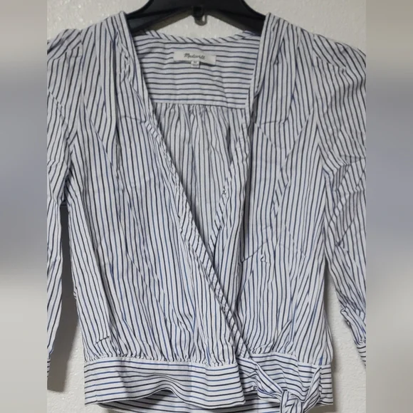 Madewell Blue Stripe Wrap Blouse - Women's - Picture 2 of 10